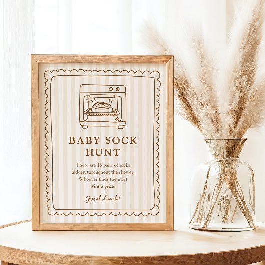 Stripe Bun in the Oven Baby Sock Hunt Sign Poster