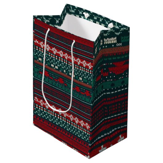 Stripe Design Ugly Christmas Sweater Mittlere Geschenktüte (Vorderseite Schrägansicht)