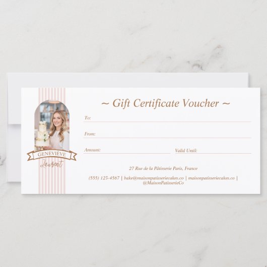 Stripe Floral Cupcake Bakery Shop Gift Certificate (Rückseite)