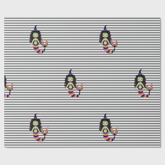 Stripe Halloween Meerjungfrau Hexe WRAP Geschenkpapier (Flach)
