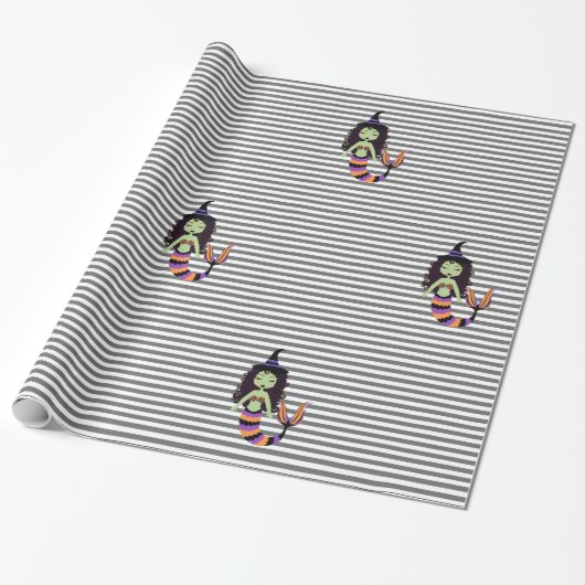 Stripe Halloween Meerjungfrau Hexe WRAP Geschenkpapier (Ungerollt)