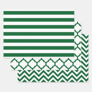 Stripe Marokkanischer Chevron DIY Farben Weiß Grün Geschenkpapier Set