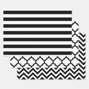 Stripe Marokkanischer Chevron DIY Farben Weiß Schw Geschenkpapier Set