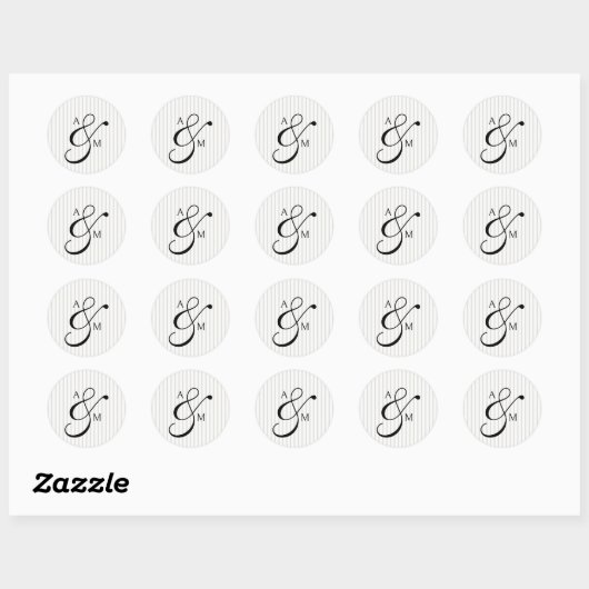 Stripe Monogram Script Ampersand Hochzeit Runder Aufkleber (Blatt)
