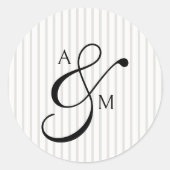 Stripe Monogram Script Ampersand Hochzeit Runder Aufkleber (Vorderseite)