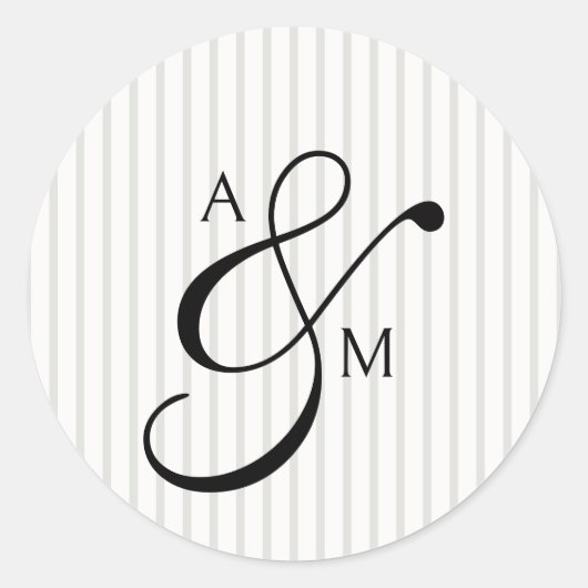 Stripe Monogram Script Ampersand Hochzeit Runder Aufkleber (Vorderseite)