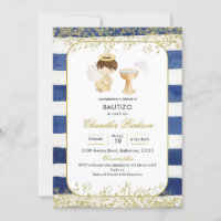 Stripe Navy Blue and Gold Boy Taufe Einladung