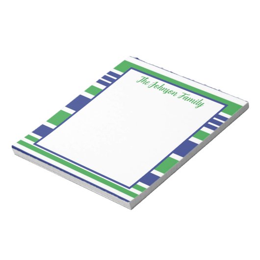 Stripe Navy Blue und Kelly Green Notepad Notizblock (Rotiert)