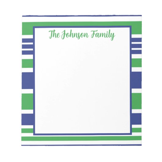 Stripe Navy Blue und Kelly Green Notepad Notizblock (Vorderseite)
