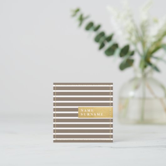 Stripe Pattern Glitter Pewter Square Business Card Quadratische Visitenkarte (Stehend Vorderseite)