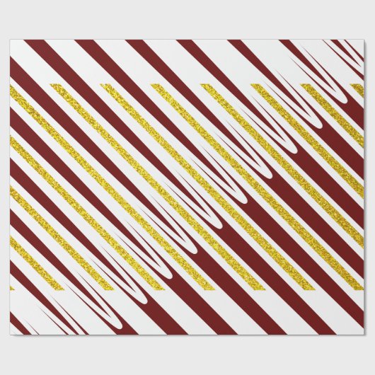 Stripe Pattern Gold Glitzer Dunkelrotes Burgund Co Geschenkpapier (Flach)