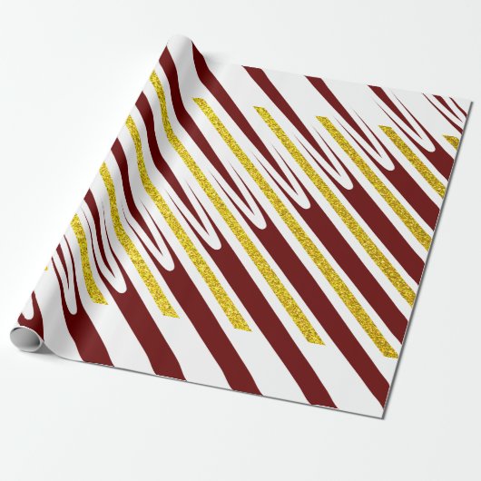 Stripe Pattern Gold Glitzer Dunkelrotes Burgund Co Geschenkpapier (Ungerollt)