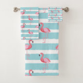 Stripe Pink Flamingo Muster Badhandtuch Set (Insitu)