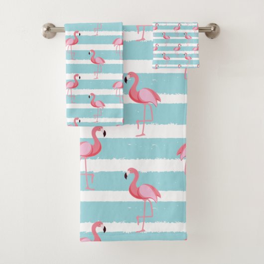 Stripe Pink Flamingo Muster Badhandtuch Set (Insitu)