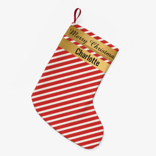 STRIPE Red Christmas Strumpf GOLD DOUBLE SiDED Kleiner Weihnachtsstrumpf