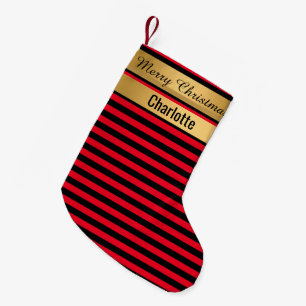 STRIPE Red Christmas Strumpf GOLD DOUBLE SiDED Kleiner Weihnachtsstrumpf