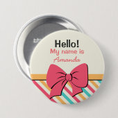 Stripe Ribbon und Bows Hallo Mein Name ist Button (Vorne & Hinten)