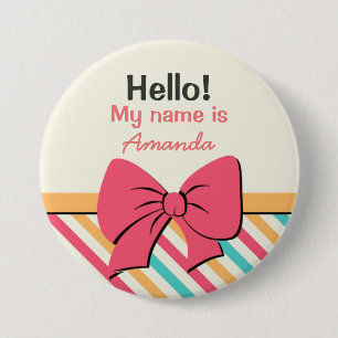 Stripe Ribbon und Bows Hallo Mein Name ist Button