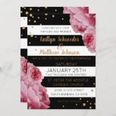 Stripe Rose und Glitzer Dots Moderne Hochzeiten Einladung (Vorne/Hinten)