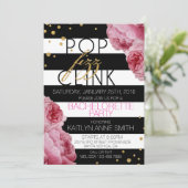 Stripe-Rose und Glitzer-Punkte-Junggeselinnen-Absc Einladung (Stehend Vorderseite)