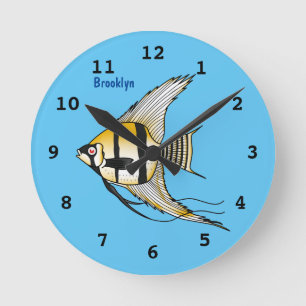 Striped angelfish cartoon illustration runde wanduhr