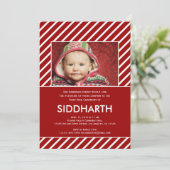 Striped Annaprashan (erster Reis) in Roter Einladu Einladung (Stehend Vorderseite)