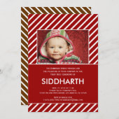 Striped Annaprashan (erster Reis) in Roter Einladu Einladung (Vorne/Hinten)