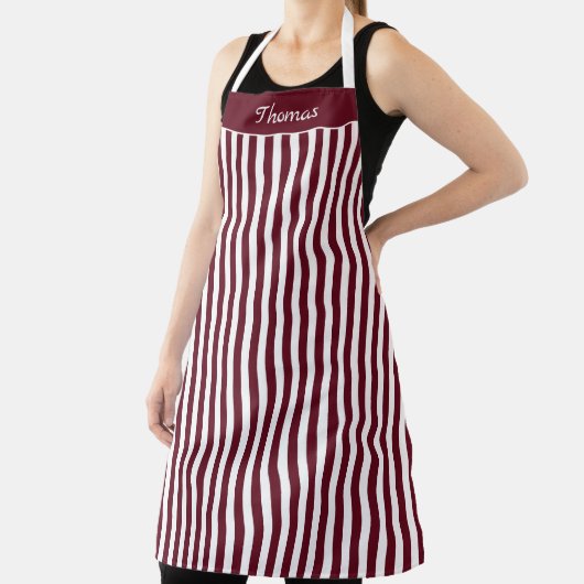 Striped Autumn Burgundy and White Pattern Apron Schürze (InSitu)
