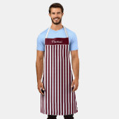 Striped Autumn Burgundy and White Pattern Apron Schürze (Getragen)