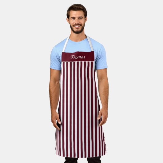 Striped Autumn Burgundy and White Pattern Apron Schürze (Getragen)