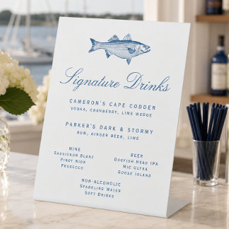 Striped Bass Hochzeitssignaturgetränke und Bar Sockelschild