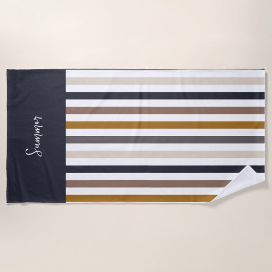 Striped Beach Towel – Neutral Earth Tone Strandtuch (Vorderseite)