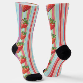 Striped Berry Bliss - Fresh Strawberry Pop Art Socken