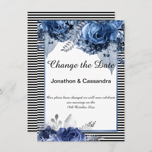 STRIPED BLACK BLUE FLORAL GRENZE ÄNDERN DAS DATUM (Vorne/Hinten)