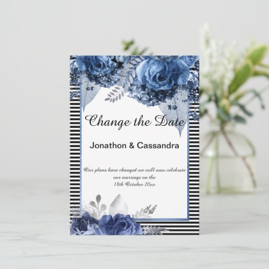 STRIPED BLACK BLUE FLORAL GRENZE ÄNDERN DAS DATUM (Stehend Vorderseite)