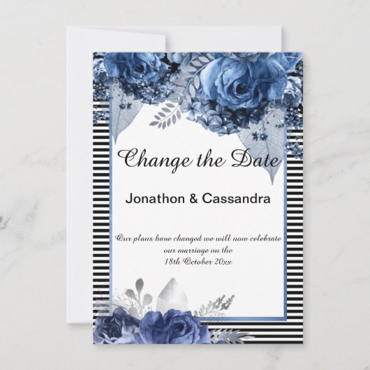 STRIPED BLACK BLUE FLORAL GRENZE ÄNDERN DAS DATUM (Vorderseite)