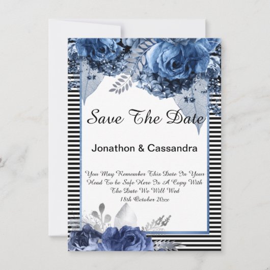 STRIPED BLACK BLUE FLORAL GRENZE SAVE THE DATE (Vorderseite)
