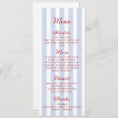Striped Blue and Red Wedding Menu Menükarte (Vorne/Hinten)