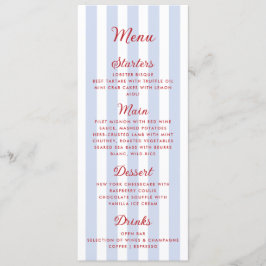 Striped Blue and Red Wedding Menu Menükarte
