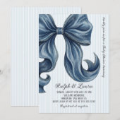 Striped Blue Bow Baby Shower Einladung (Vorne/Hinten)