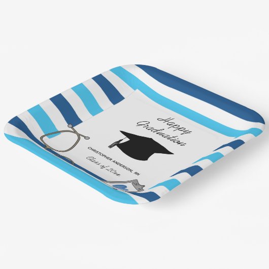Striped Blue Nursing School Graduate Pappteller (Gewinkelt)