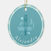 Striped Blue Swimmer Silhouette Schwimmthema Keramik Ornament (Links)