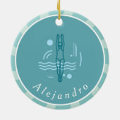 Striped Blue Swimmer Silhouette Schwimmthema Keramik Ornament (Hinten)