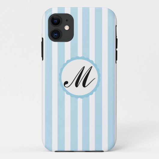 Striped Blue White Custom Monogram iPhone Gehäuse Case-Mate iPhone Hülle (Rückseite)