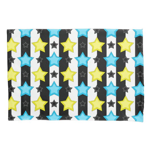 Striped Blue Yellow Stars Pattern Design Kissenbezug (Vorderseite)