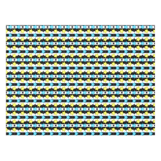Striped Blue Yellow Stars Pattern Design Tischdecke (Vorderseite (Horizontal))