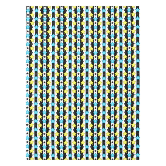 Striped Blue Yellow Stars Pattern Design Tischdecke (Vorderseite)