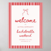 Striped Bow Coquette Bachelorette Weekend Welcome Poster (Vorne)