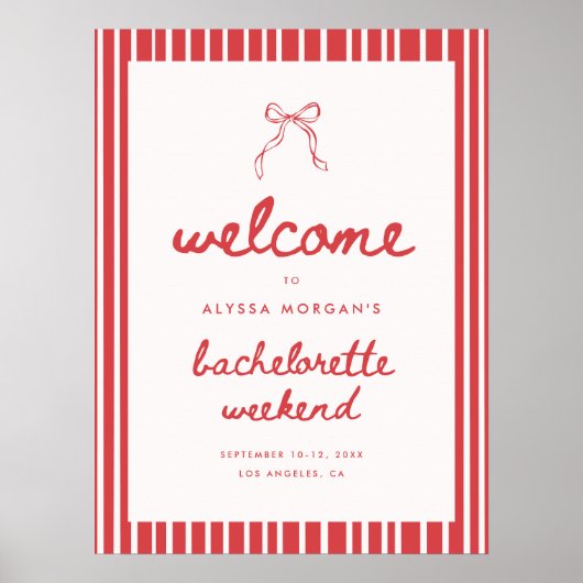 Striped Bow Coquette Bachelorette Weekend Welcome Poster (Vorne)