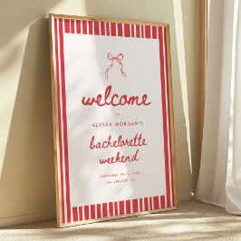 Striped Bow Coquette Bachelorette Weekend Welcome Poster